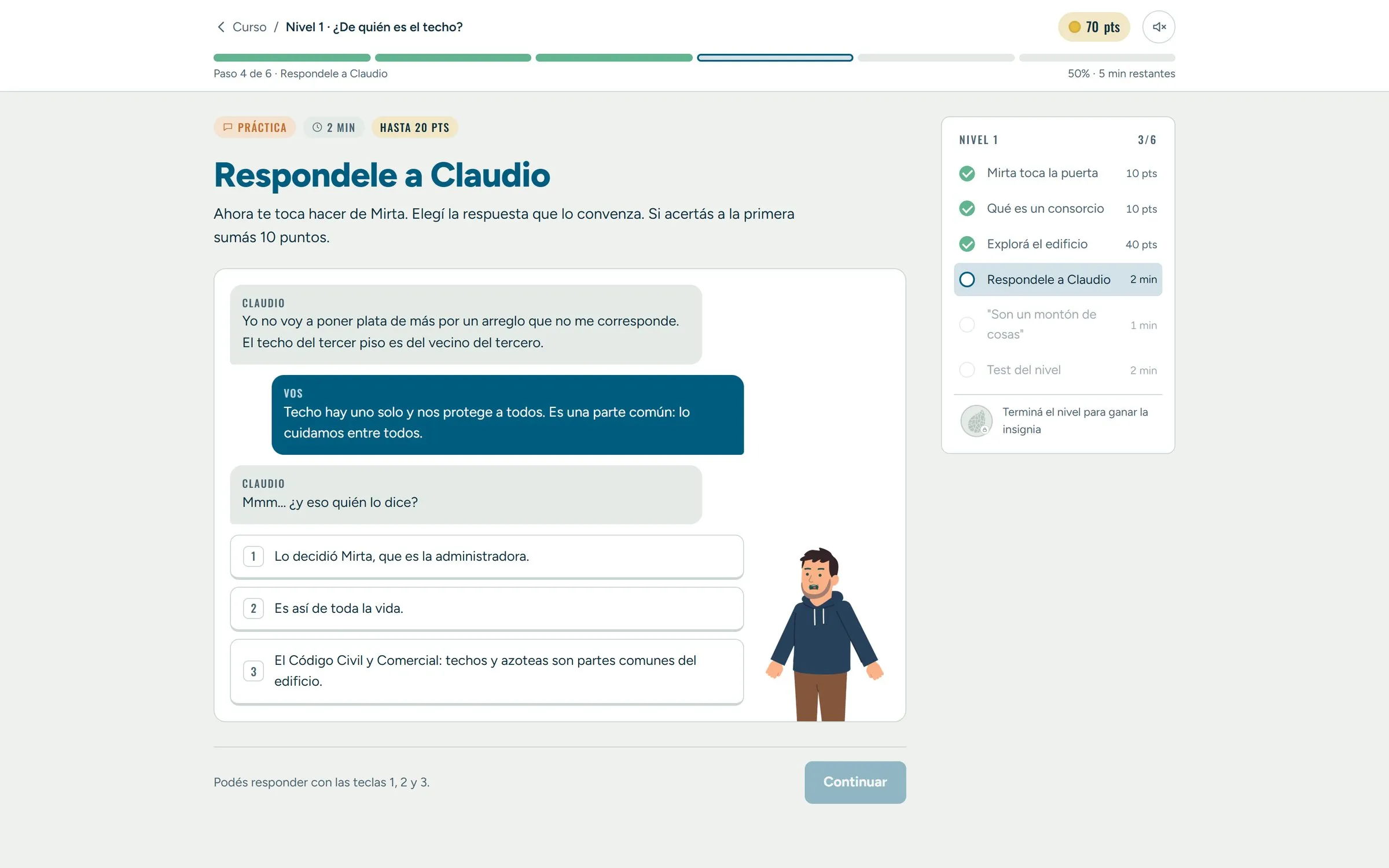 Práctica Respondele a Claudio: un diálogo con opciones para convencerlo