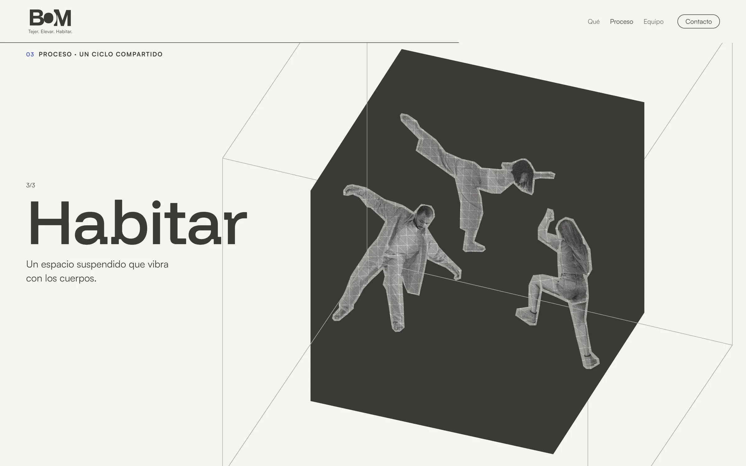Capítulo Habitar: personas en recortes de collage haciendo equilibrio dentro del cubo